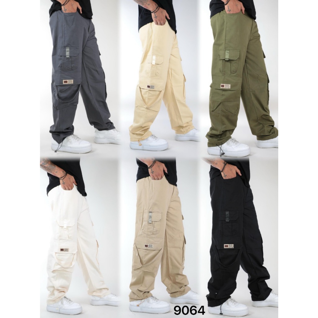Calça Cargo Larga Masculina Importada #9064 – Estilo Skate/Baggy, Elástico na Cintura, Streetwear Confortável
