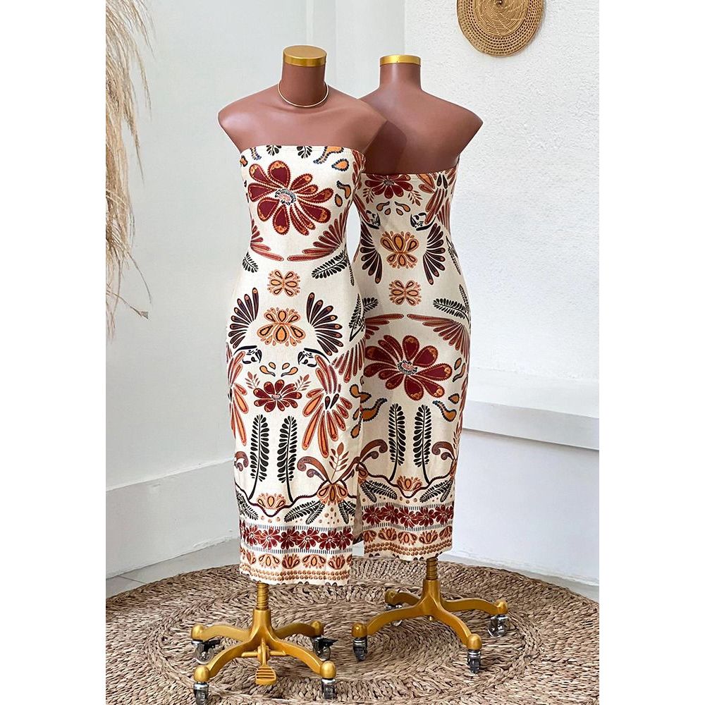 Vestido MIDI Estampado Tomara que caia inspiração tendência moda