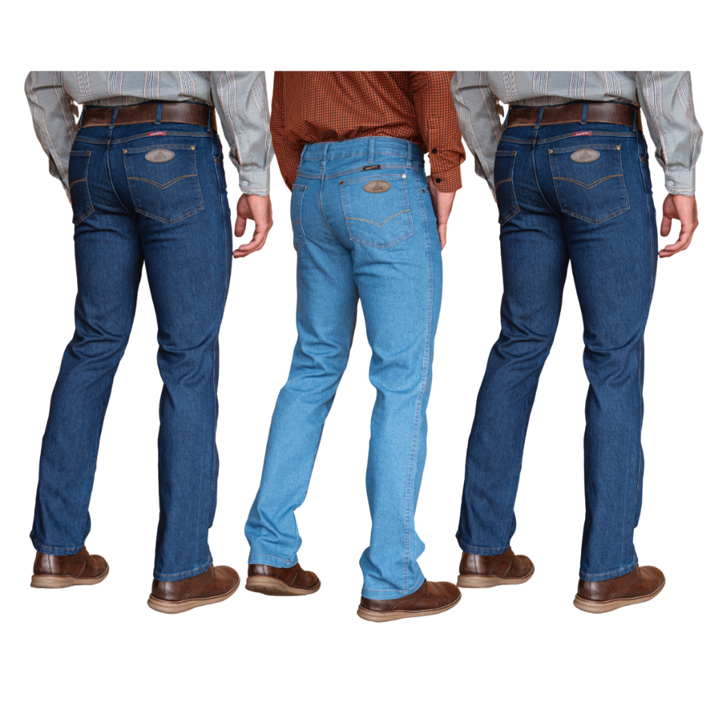 Kit com 3 Calças Country Jeans Masculina Marca Cavaleiros Lycra Resistente