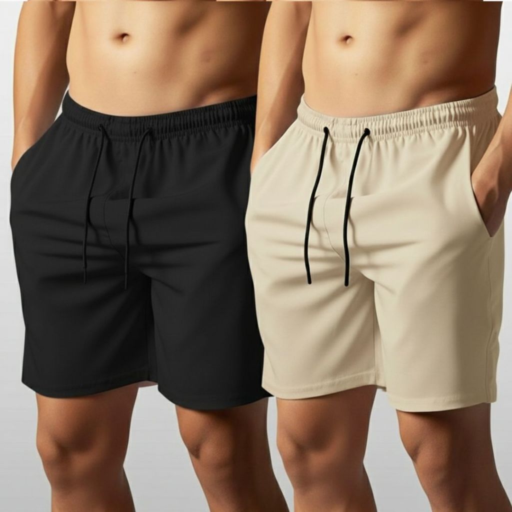 Kit 2 Shorts de Tactel Com Elastano Masculino Básico Liso Moda Praia do P ao GG