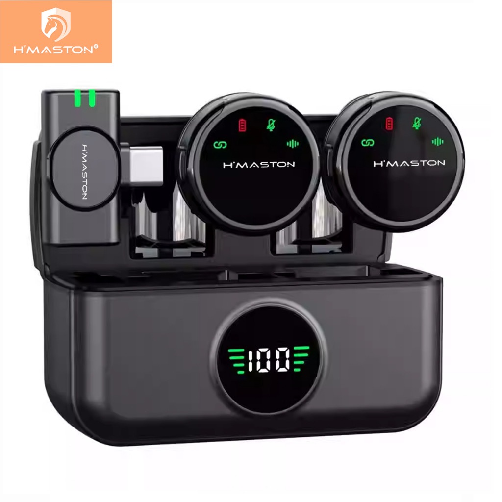 Microfone Lapela Sem Fio Profissional H’Maston MK18 / MK19 — Redução de Ruído, Imã + 7h Bateria