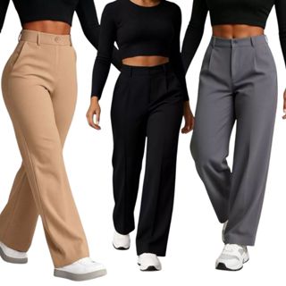 Calça Pantalona Alfaiataria Feminina Cintura Alta Social Premium em Oferta na Shopee