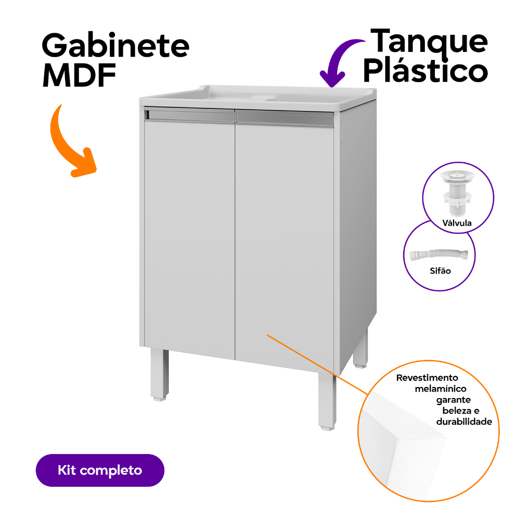 Detalhes do Tanque Plástico 30L Lavar Roupas Lavanderia Esfregadeira Lateral Armário Gabinete  100% MDF  Montado