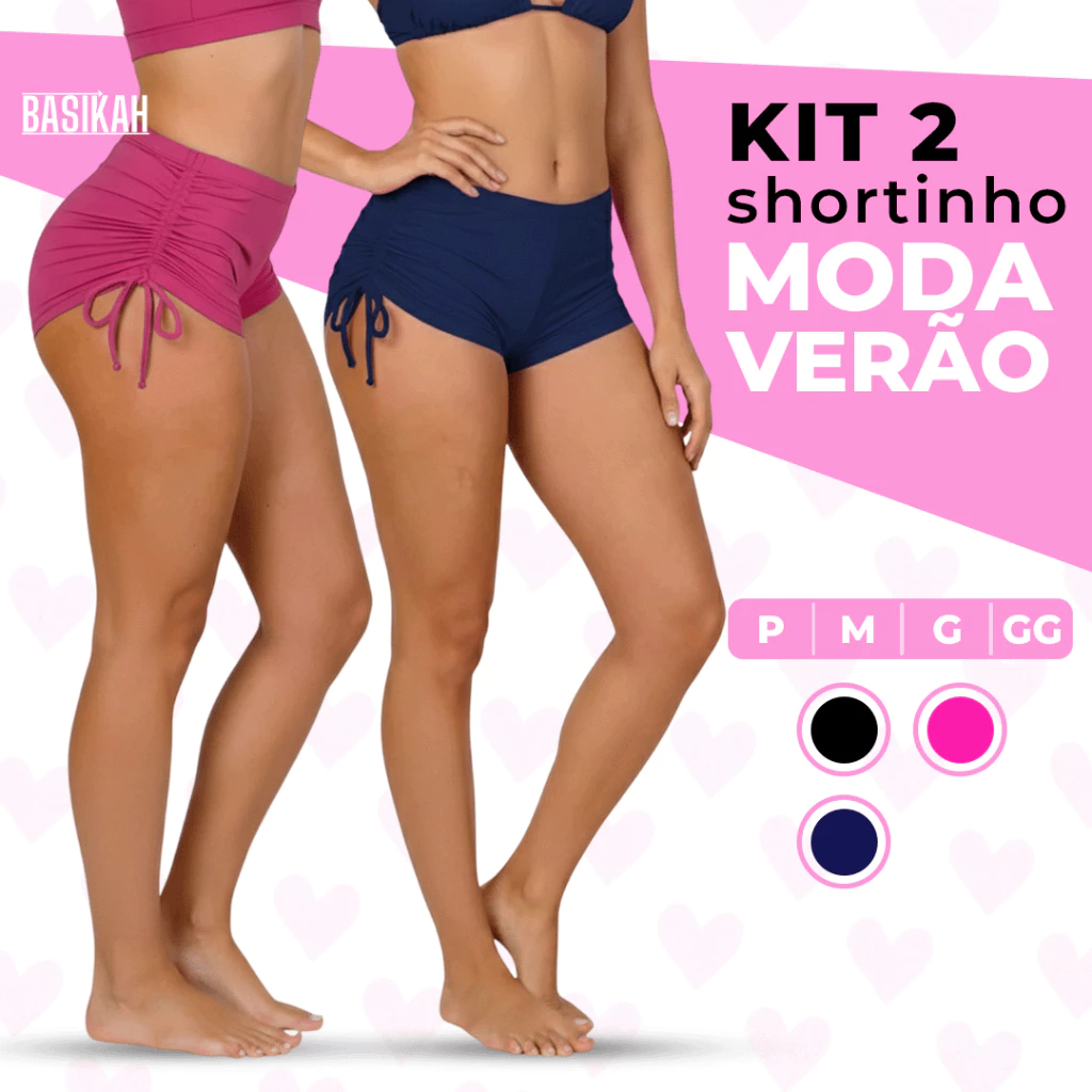 Kit 2 Shorts Sunquini Feminino P  M G GG | Suplex com Cordinha Lateral Macio Estilo Praia Verão Calcinha Biquíni Bermuda