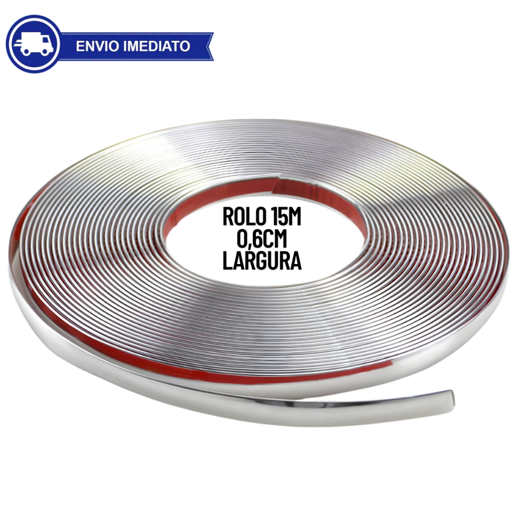 Rolo Friso Cromado Filete Universal Flexivel 6mm Automotivo Rolo Com 15 Metros
