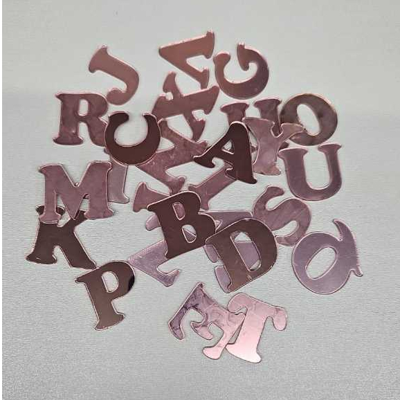 Letras Em Acrílico Prata Rosê E Azul Espelhado 3cm Pacote Com 10 Letras Do Mesmo Modelo