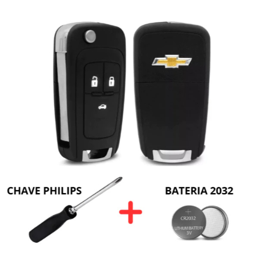 Chave Canivete Onix Cruze Cobalt S10 Spin Sonic Prisma Tracker Chevrolet GM + Bateria + Chave Phillips