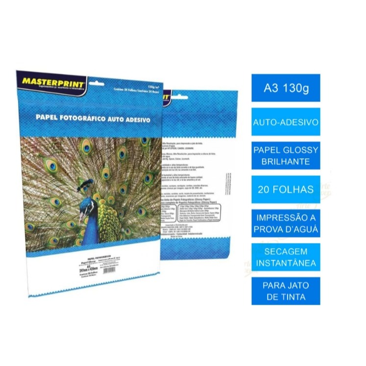 Papel Fotográfico 130g Adesivo A3 Glossy Masterprint 20 Folhas em Oferta na Shopee