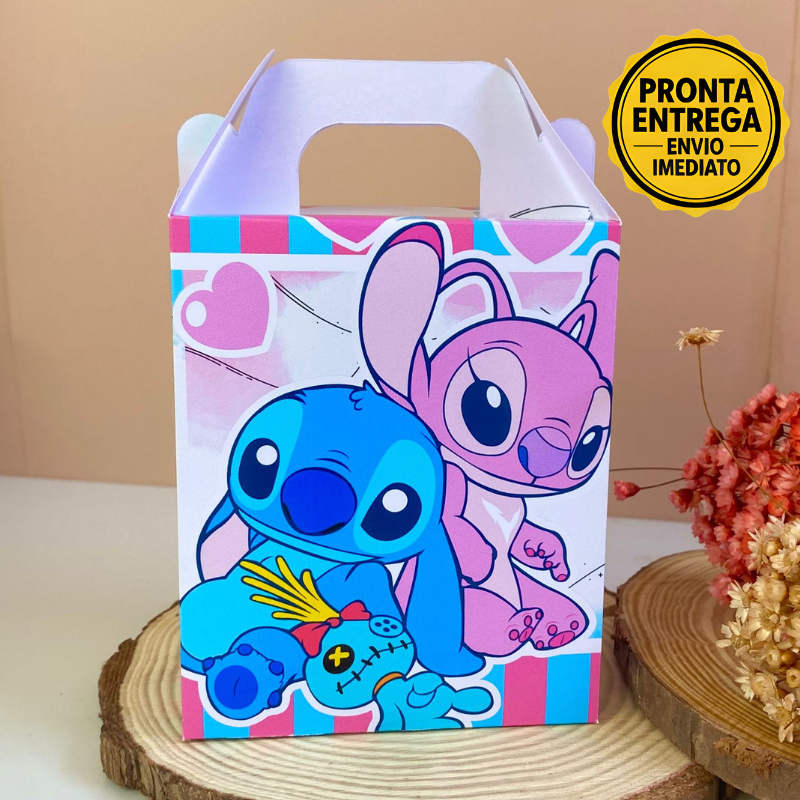 Caixinhas Personalizadas  STITCH E ANGEL - Lembrancinha Festa Infantil- PEGUE E MONTE Caixinha Lanchinho