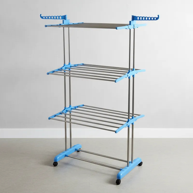 Megavaral De Chao Dobravel 3 Andares Inox Azul Com Hastes Para Cabides Organização Multiuso em Oferta na Shopee