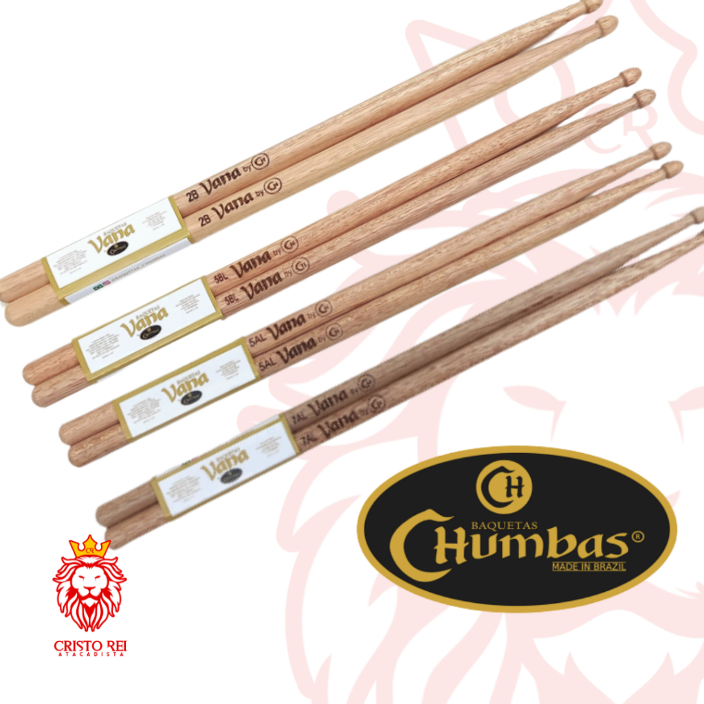 BAQUETAS VANA BY CHUMBAS PAR 2B/2BL 5B/5BL 5A/5AL 7A/7AL 42 CM BATERIA INSTRUMENTO
