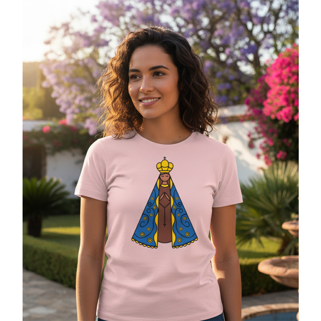 Camiseta Unissex Nossa Senhora Aparecida Estampada Religiosa Fe Casual Confortavel Moda Urbana Chic