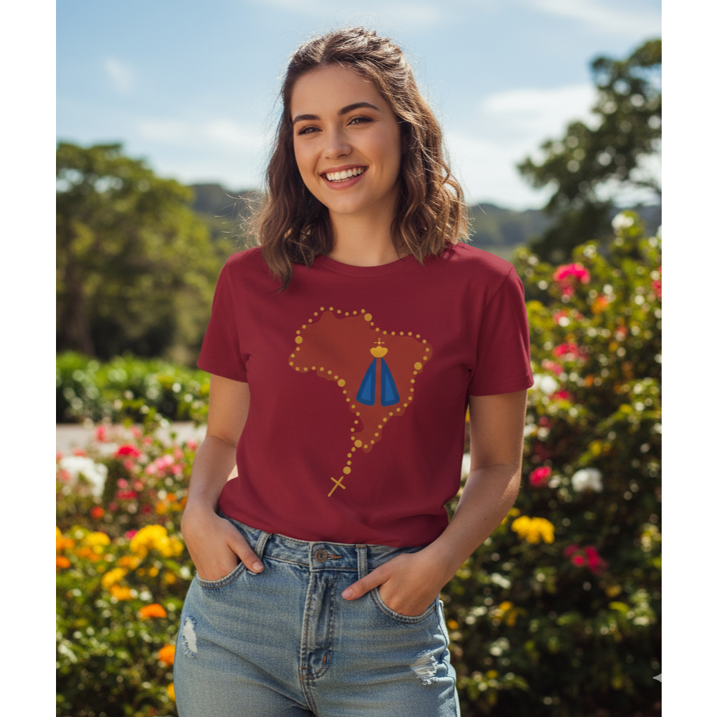 Camiseta Unissex Nossa Senhora Aparecida Estampada Religiosa Fé Padroeira Brasil Casual Confortável