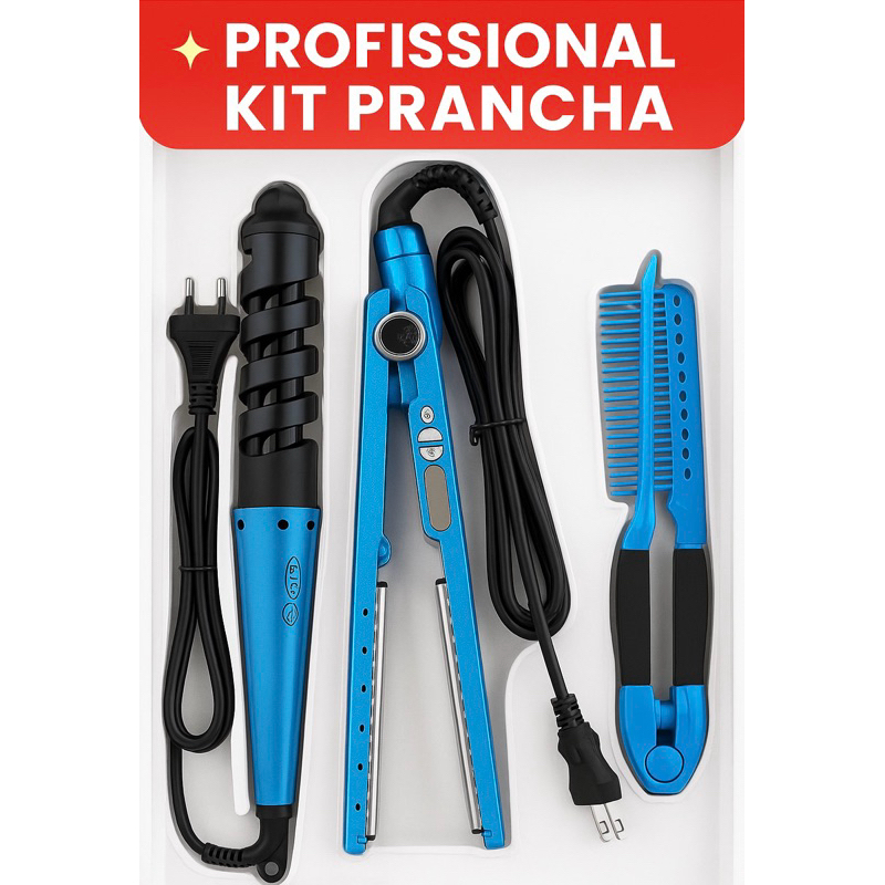 Kit 3 em 1 Prancha Bivolt 110/220V – Chapinha Profissional Barato