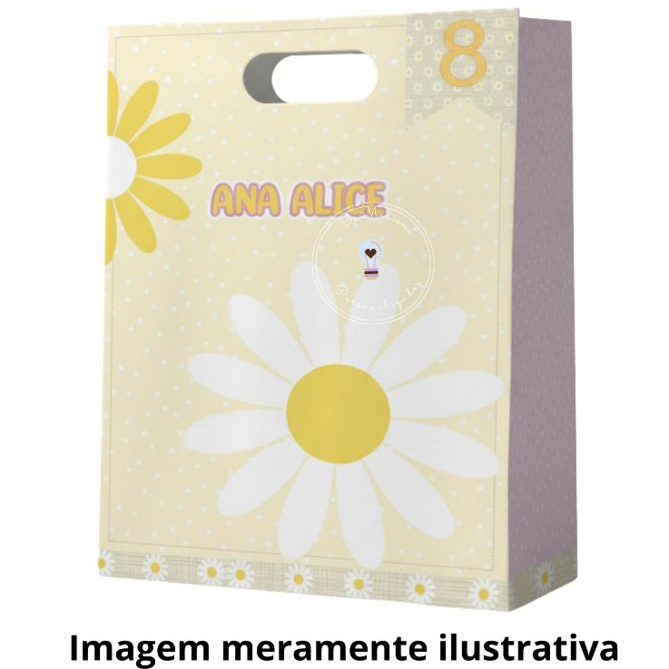 Sacolinha Surpresa Personalizada M - MARGARIDAS MARFIM Lembrancinha de festa Infantil PEGUE E MONTE