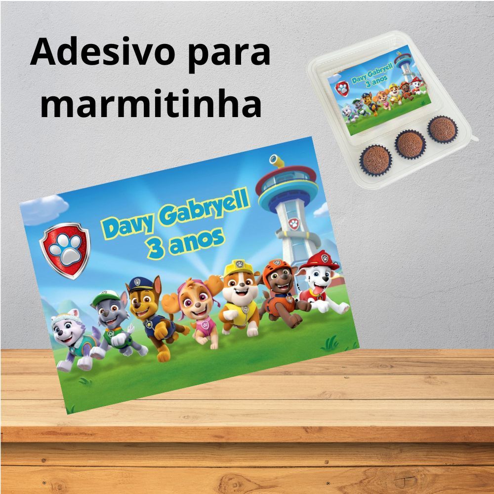 Adesivo para Marmitinha Patrulha Canina menino - Rótulo adesivo para marmita modelo bolo e 3 doces