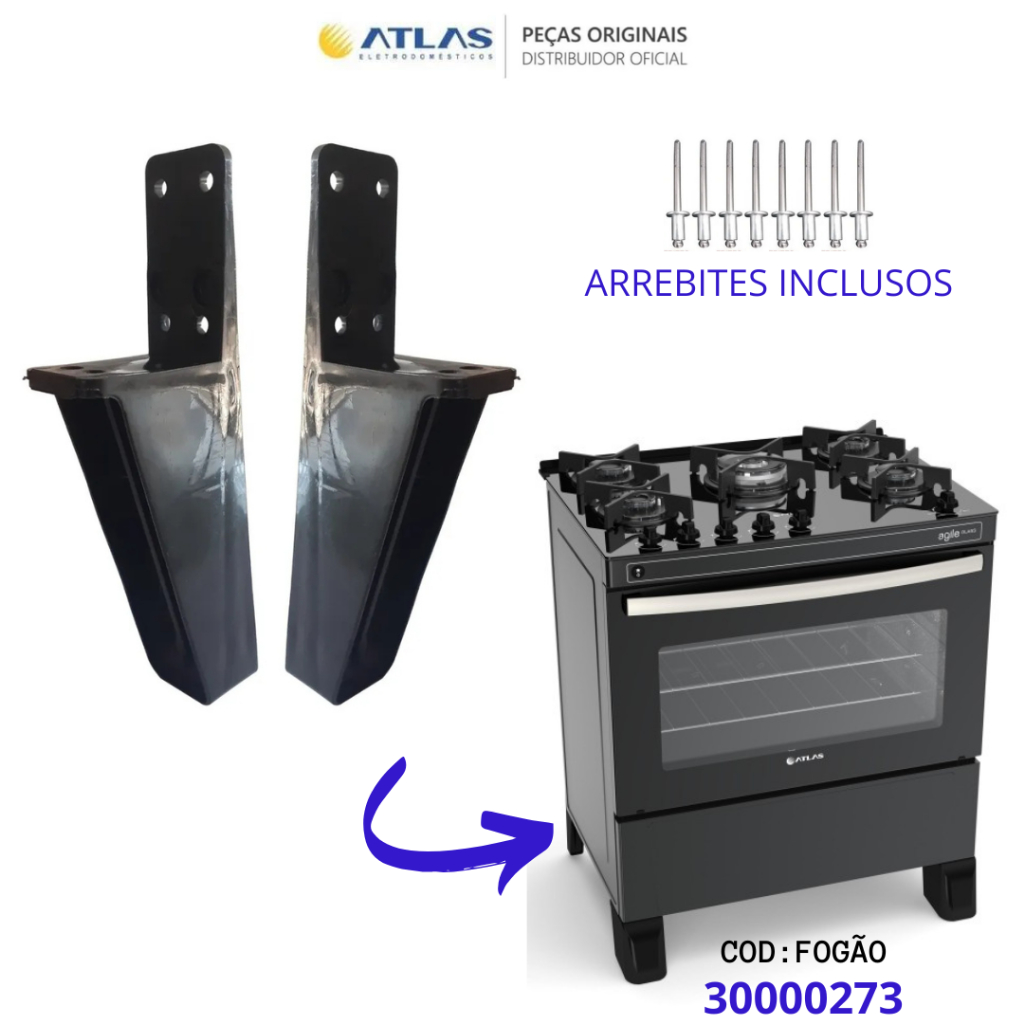 KIT PÉS TRASEIROS + ARREBITES ORIGINAIS FOGÃO ATLAS AGILE GLASS 5 BOCAS 300000273 ENVIO FULL em Oferta na Shopee