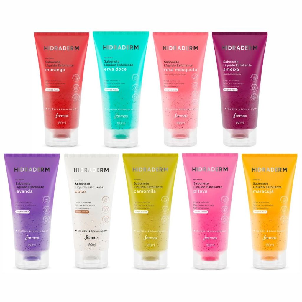 Sabonete Líquido Esfoliante Corpo e Rosto Hidraderm Farmax 180ml