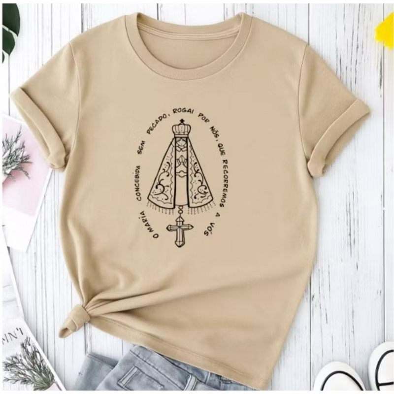 Camiseta Básica Camisa Feminina Nossa Senhora Algodão Católico Religião Blusa Várias Cores Envio Imediato