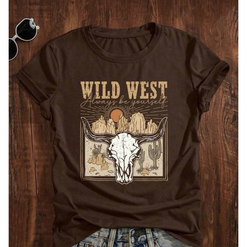 Camiseta Estampada Wild West Country Algodão Feminina Envio Imediato