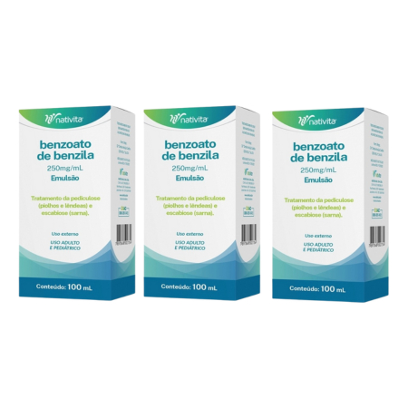 Kit 3 Emulsão Para Piolhos, Lendeas e Sarna Benzoato de Benzila 100ml Nativita = Sanasar