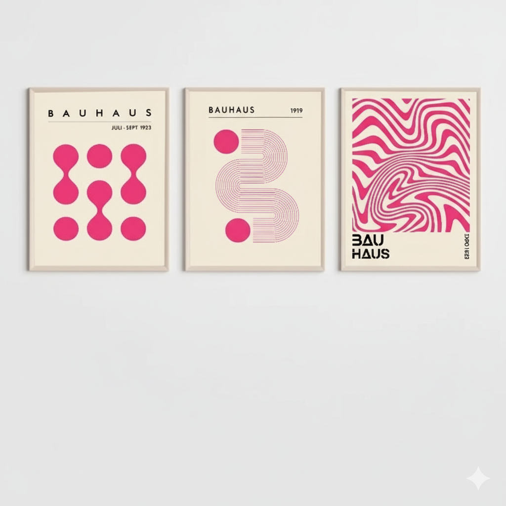 Quadros decorativos geométrica rosa, pintura abstrata moderna (3 peças)
