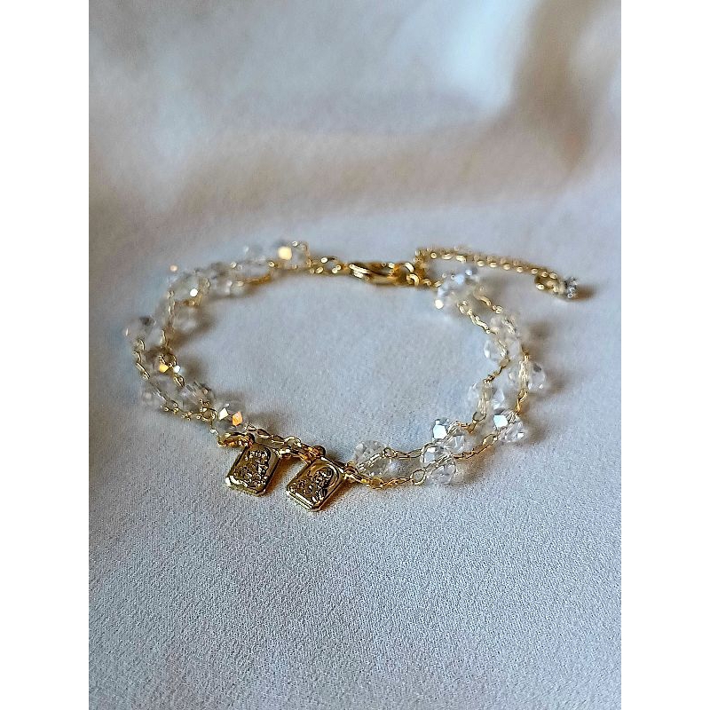 Pulseira católica escapulário - folheada a ouro - pedras de cristal - Nossa Senhora do Carmo e Sagrado Coração de Jesus em Oferta na Shopee