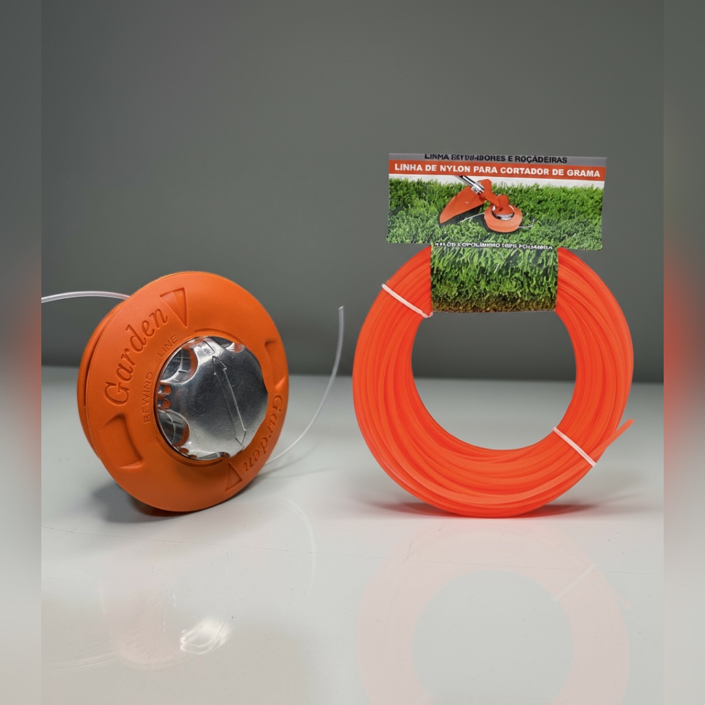Carretel Roçadeira Automático M10 Universal Easy Load + Rolo fio Nylon quadrado 15 metros bitola 2,7mm