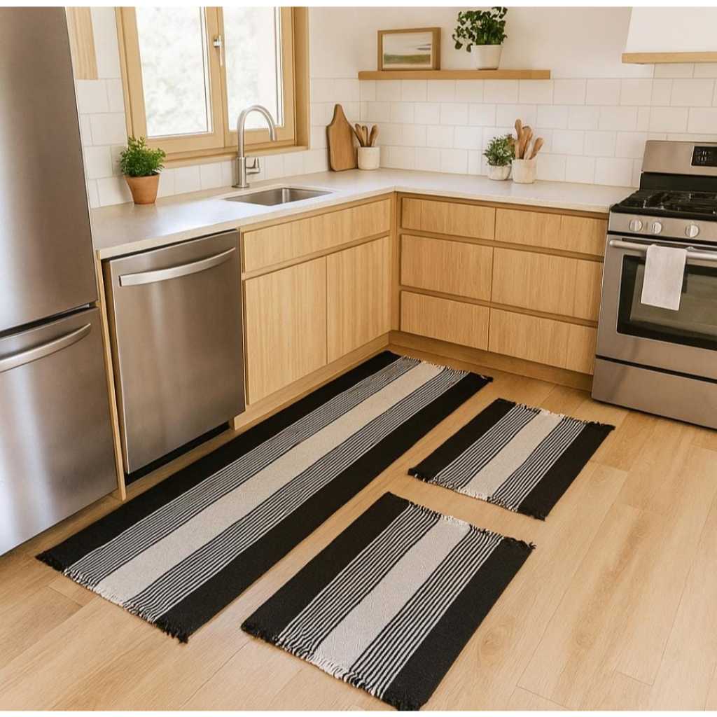 Kit Tapete Passadeira Cozinha 3 Peças – Passadeira 100×40 cm + 2 Tapetes 40×60 cm – Decoração Moderna