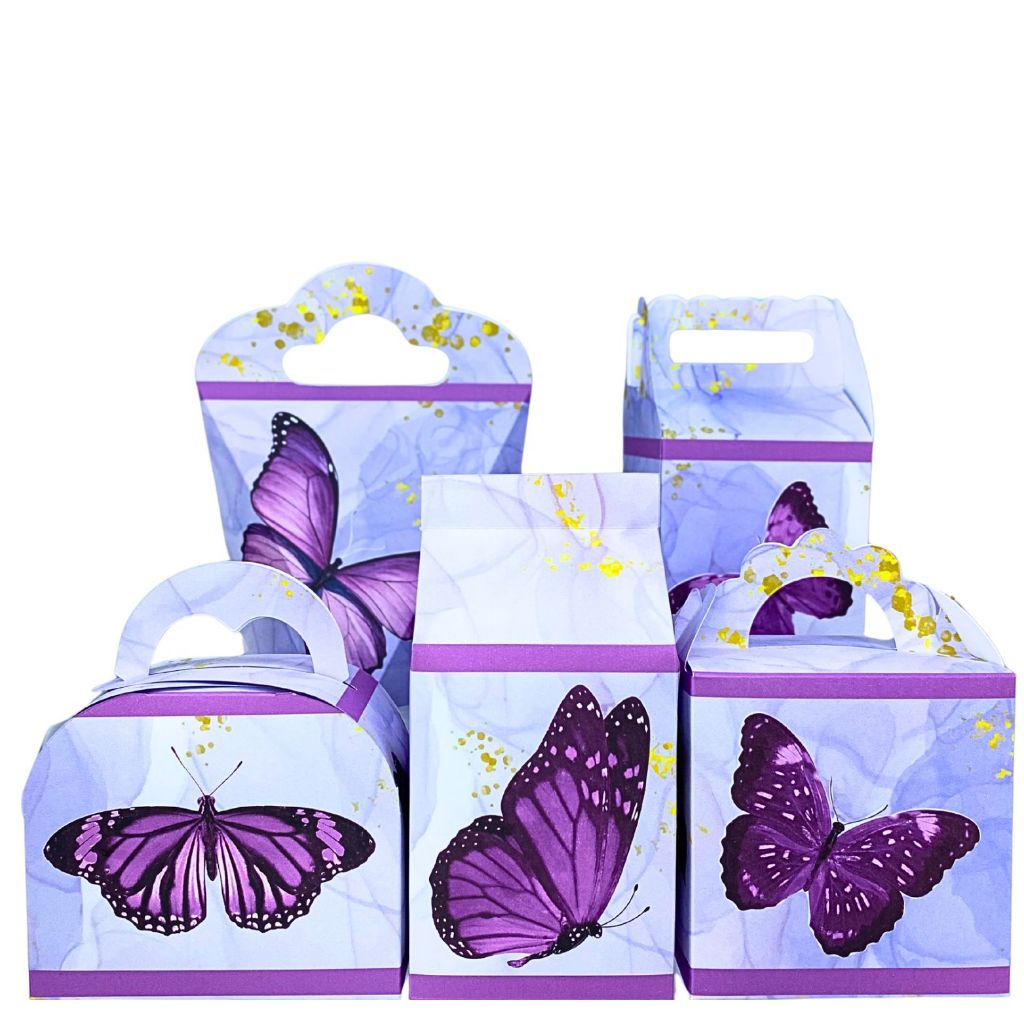Kit Caixinhas Festa Borboleta Lilas e Roxa Lembrancinha Tema Borboletas Infantil Aniversário Menina Pegue e Monte