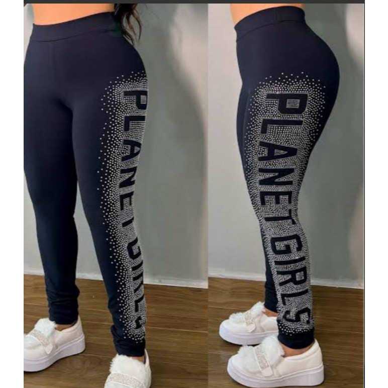 Calça Legging Feminina Planet Girls Letreiro Leg Cintura Alta Moda Gringa em Oferta na Shopee