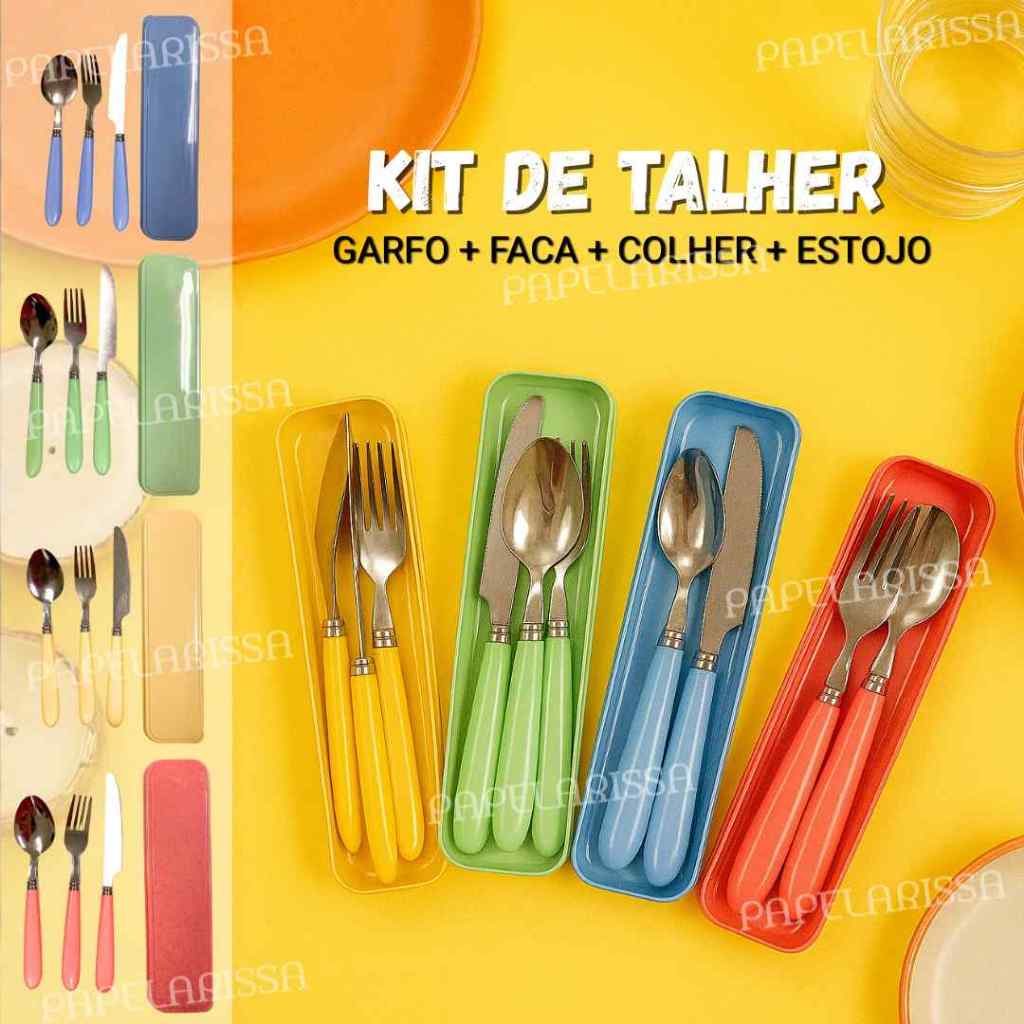 Jogo de Talher 4peças Inox Estojo Garfo Faca Colher Marmita Viagem Bolsa em Oferta na Shopee