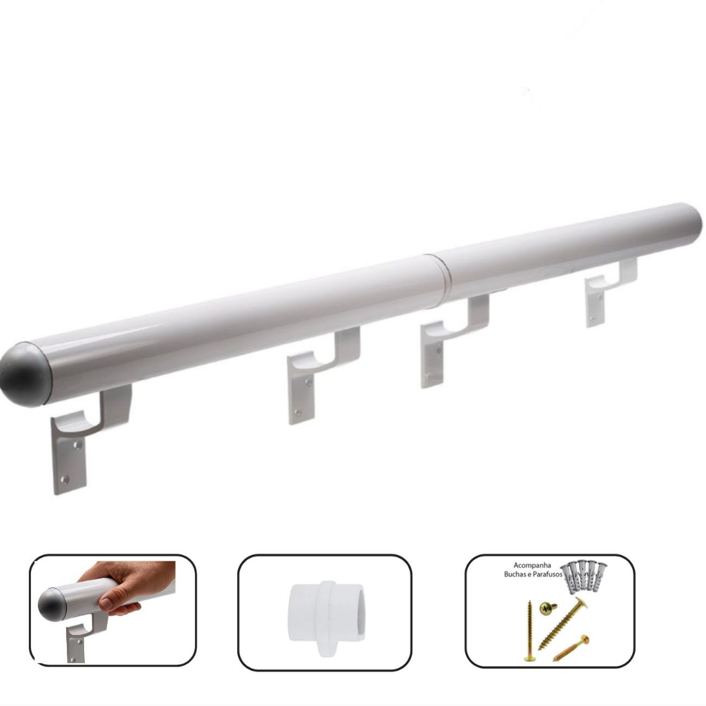 Tubo Corrimão de Alumínio Redondo 1,80 Metros Bipartido Leve e Resistente