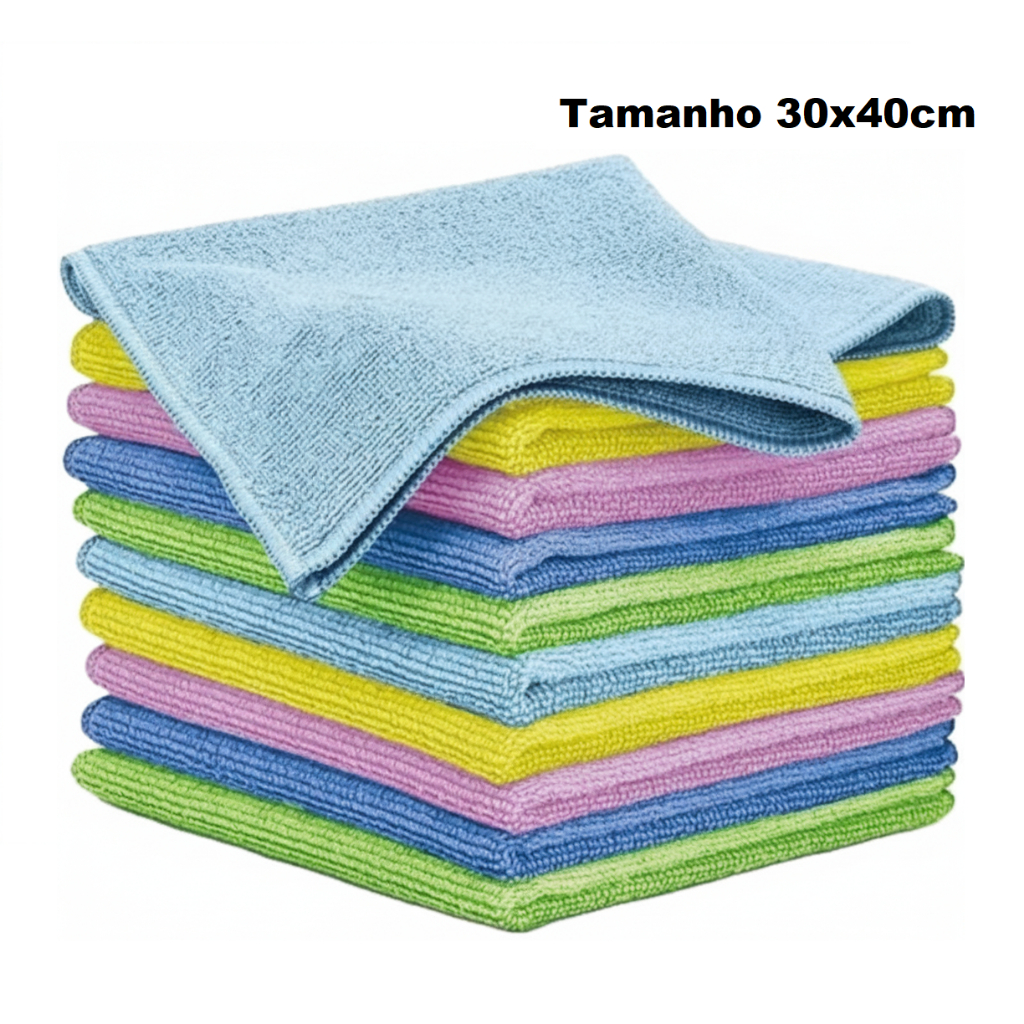 Kit 10 Panos de Microfibra para Limpeza Lavagem Geral Alta Absorção Multiuso