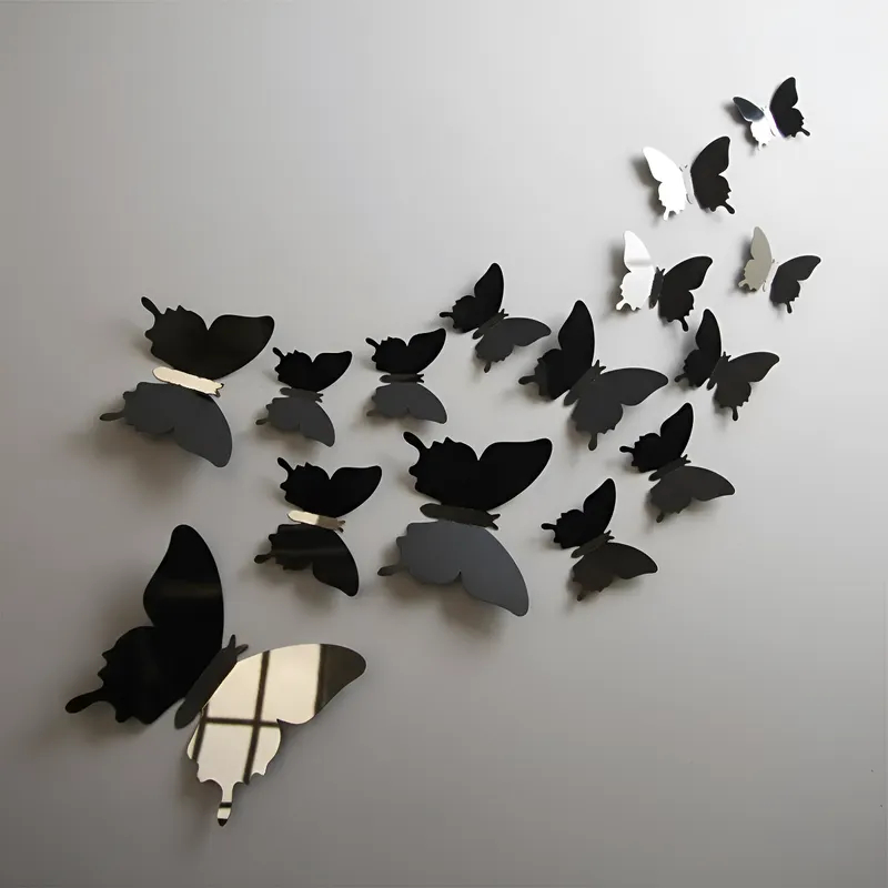 Borboletas 3D Decoração de Casa Adesivo Parede Enfeite Quarto Sala estar Cozinha Preta Preto decorar em Oferta na Shopee