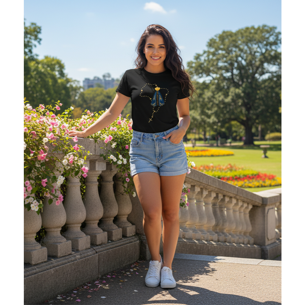 Camiseta Unissex Nossa Senhora Aparecida Estampada Fe Padroeira Brasil Confortavel Casual Estilo Top