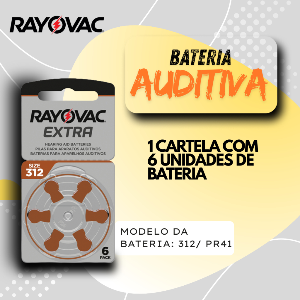 Auditiva Rayovac 312/41 para aparelhos auditivos 1,3ou5 cartelas em Oferta na Shopee