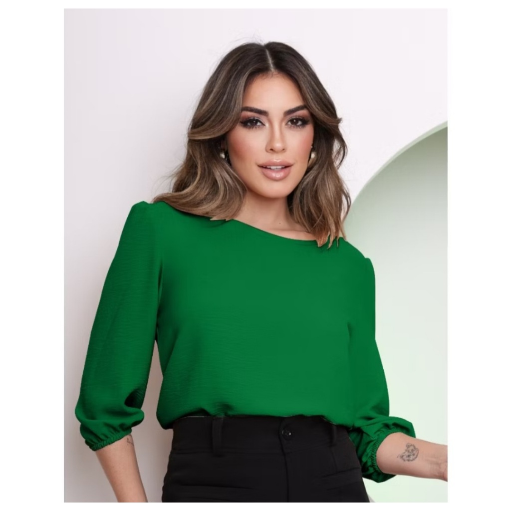 Kit com 2 Blusas Elegante Social MANGA 3/4 em Oferta na Shopee