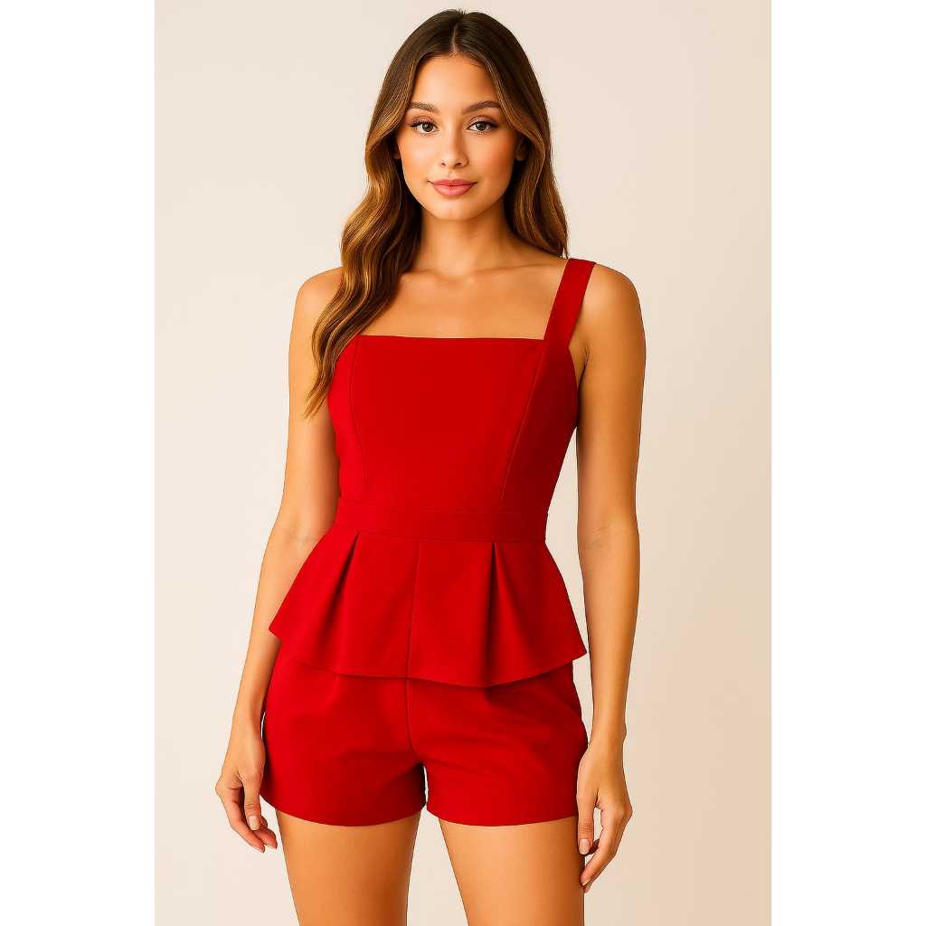 Conjunto femenino peplum con short moda Elegante verão 2025