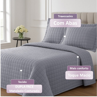 Cobre Leito Queen Kit Com 03 Peças 400 Fios Porta Travesseiro Colcha Casal ATHENAS em Oferta na Shopee