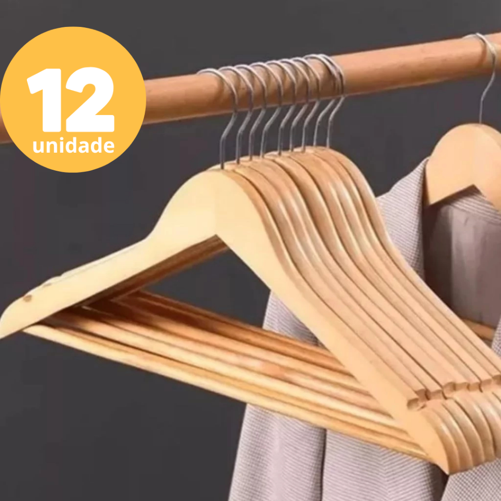 Kit 3 Unidades Cabides De Madeira com Verniz roupa organizador ombreira  Closet Cabideiro armário Organização gabides