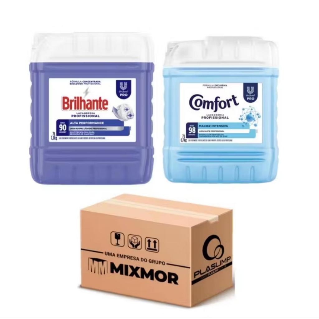 Kit Lava Roupas Líquido Brilhante Alta Performance 7L + Amaciante Diluído Comfort 7L
