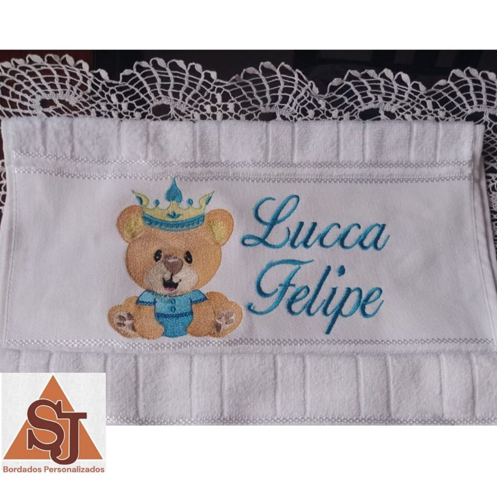 Toalha Bordada Personalizada de  Mão/Boca /Lavabo Ursinho com Coroa e com Nome