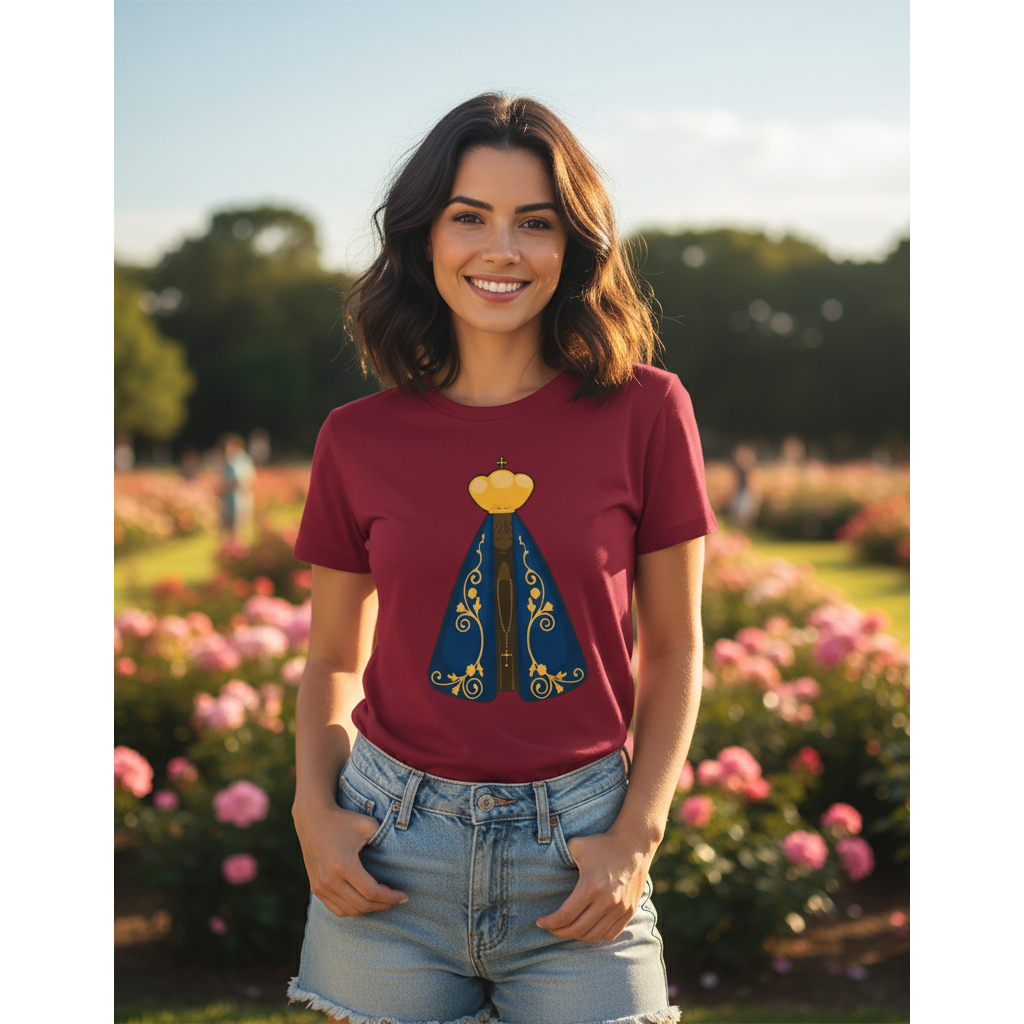 Camiseta Unissex Nossa Senhora Aparecida Estampada Religiosa Fe Padroeira Brasil Casual Confortável