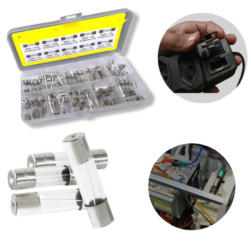 Fusível Vidro 250V Kit 100 Peças Proteção Elétrica 0,2 0,5 1 2 3 5 8 10 15 20A