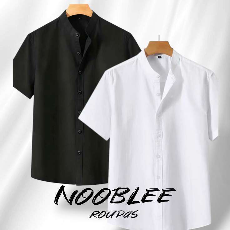 NB  Kit2 peças camisa masculina gola pastor social casual viscolinho manga curta moda lux