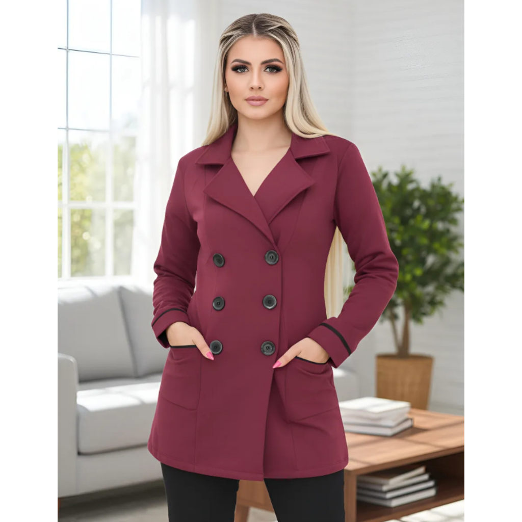 Casaco Moletom  C/ Botões Feminino Moda Inverno Sobretudo Flanelado Dentro Gola Dobrável P ao G3 em Oferta na Shopee