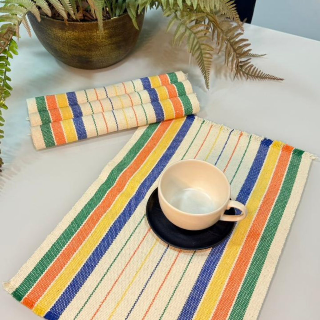 kit 4 Peças Jogo Americano - Café da Manhã Almoço Jantar Delicado Listras Coloridas em Oferta na Shopee