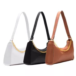 KIT BOLSAS FEMININAS 3 BAGUETES LISAS PEQUENAS CORRENTE DE OMBRO DE MÃO MEIA LUA DE LADO