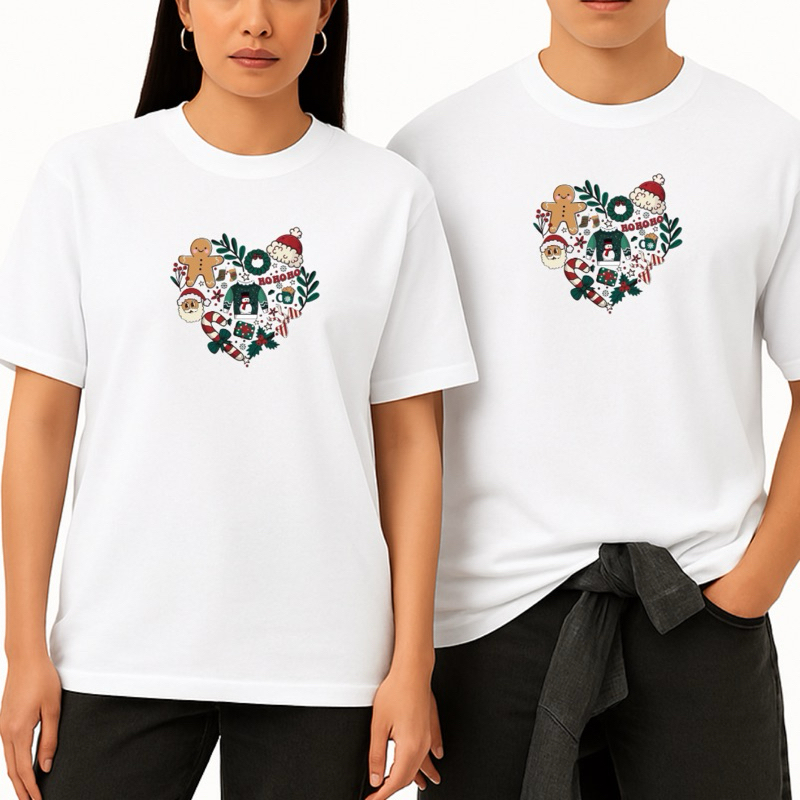 Kit 2 Camisetas Feliz Natal Casal Camisetas Lisas de Cores Diversas Masculino e Feminina 100% Algodão Premium